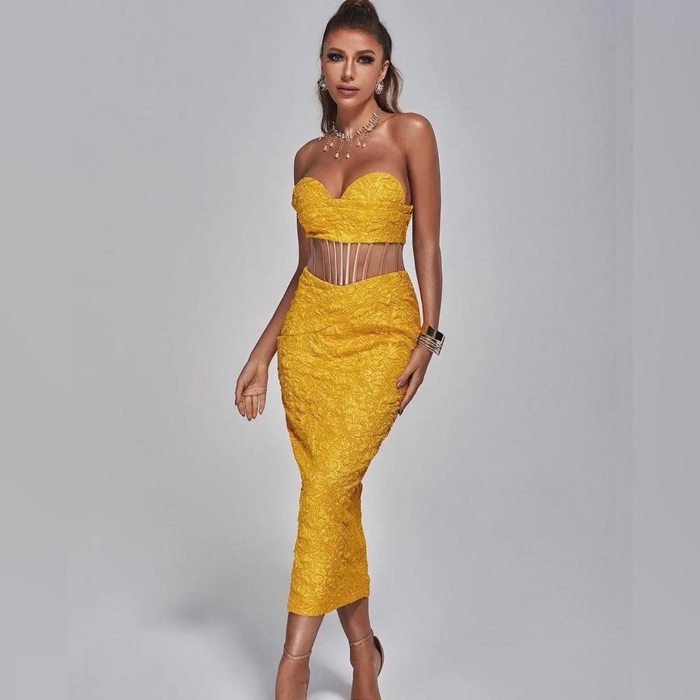 Yellow Textured Midi Dress